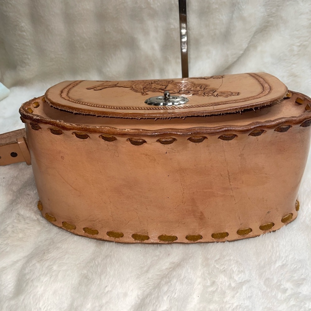 Handmade Tan Tooled Leather Women Bag with Western Design NWOT - Picture 4 of 5